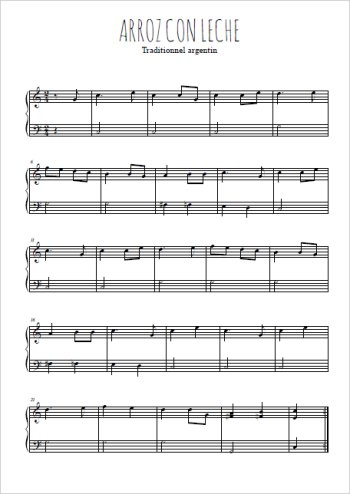 Téléchargez l'arrangement pour piano de la partition de Arroz con leche en PDF